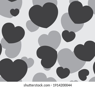 Patrón monocromo sin fisuras de corazones de diferentes tamaños. Corazones vectoriales en blanco y negro. Papel de escritorio para envolver papel. Antecedentes del Día de San Valentín