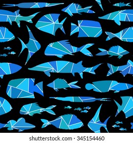 Endless seamless pattern with abstract fish from triangles