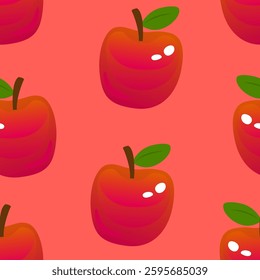 Endless seamless pattern with apples on a red background. Vector illustration for gift wrapping. Farm products, harvest. Sweet fruit. Print for notebook, postcard or textile design.