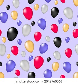 endless seamless pattern with balloons of different colors on a lilac background. for backdrops, covers, gift wraps or postcards. vector illustration