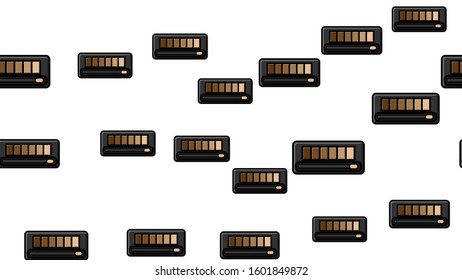 Endless seamless pattern of beautiful beauty cosmetic items of female fashionable powder boxes with shadows for applying makeup on a white background. Vector illustration.