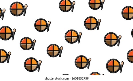 Endless seamless pattern of beautiful beauty cosmetic items of female fashionable powder boxes with shadows for applying makeup on a white background. Vector illustration.