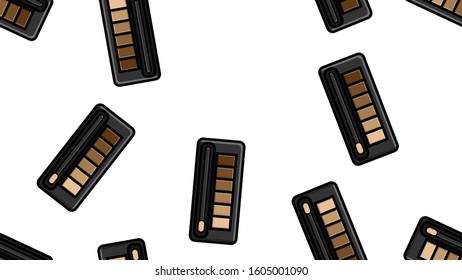 Endless seamless pattern of beautiful beauty cosmetic items of female fashionable powder boxes with shadows for applying makeup on a white background. Vector illustration.