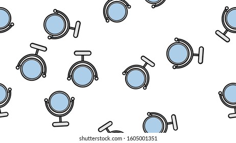 Endless seamless pattern of beautiful beauty items for makeup and makeup of glass mirrors on a stand on a white background. Vector illustration.