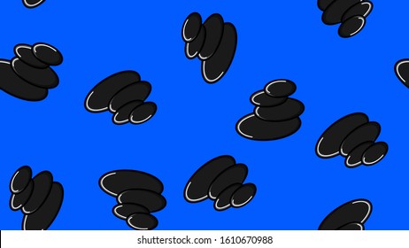 Endless seamless pattern of beautiful beauty objects of female glamorous massage and spa stones on a blue background. Vector illustration.