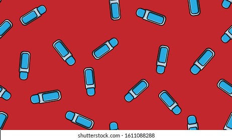 Endless seamless pattern of beautiful beauty items of female glamorous fashion jars with manicure remover on a red background. Vector illustration.