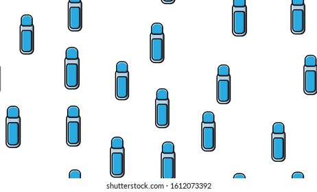 Endless seamless pattern of beautiful beauty items of female glamorous fashion jars with manicure remover liquid on a white background. Vector illustration.