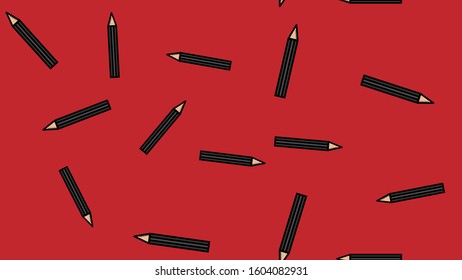 Endless seamless pattern of beautiful black beauty cosmetic items eyebrow pencil and eye makeup on white background. Vector illustration.