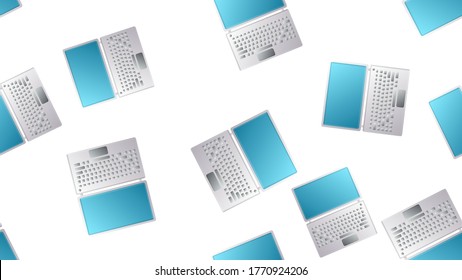 Endless seamless pattern of beautiful digital virtual virtual modern new portable compact IT computers laptops on a white background. Vector illustration.