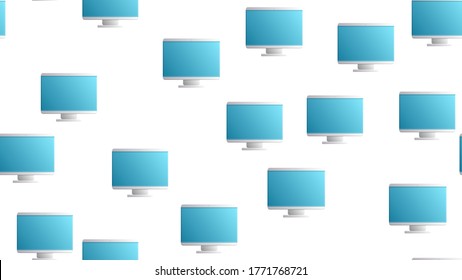 Un patrón sin fisuras de hermosos monitores digitales virtuales virtuales virtuales, modernos y nuevos monitores LCD IT planos con un fondo blanco. Ilustración vectorial.