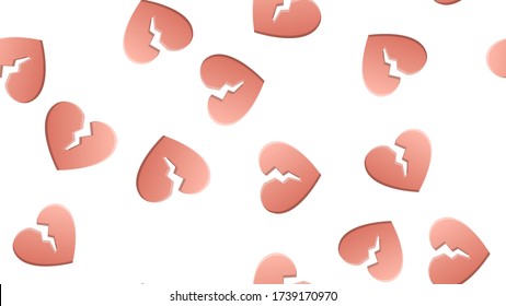 Endless seamless pattern of beautiful festive love joyful broken hearts on a white background. Vector illustration.