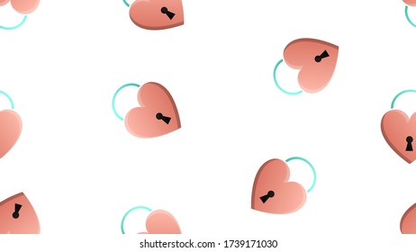 Endless seamless pattern of beautiful festive love joyful tender hearts with keyhole on a white background. Vector illustration.