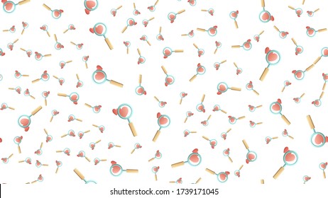 Endless Seamless Pattern Of Beautiful Festive Love Joyful Tender Hearts With Magnifying Glasses For Searching On A White Background. Vector Illustration.