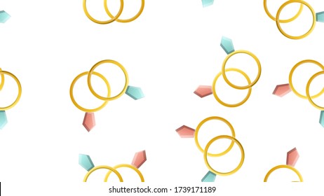 Un interminable patrón sin fisuras de hermoso amor festivo alegre y caro oro precioso diamante precioso anillo de joyas en un fondo blanco. Ilustración vectorial.