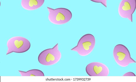 Endless seamless pattern of beautiful festive love joyful hearts in dialog clouds on a blue background. Vector illustration.