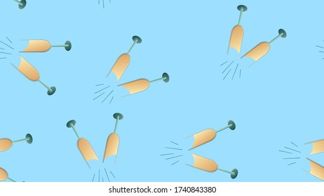 Endless seamless pattern of beautiful festive love clinking glasses of champagne on a blue background. Vector illustration