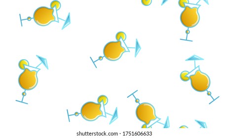 Endless seamless pattern of beautiful glass glasses with tasty alcoholic cocktails with ice and straws with lemons for a party on a white background. Vector illustration.