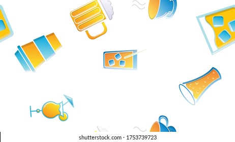 Unendliche nahtlose Muster von schönen Glasbrillen mit leckeren alkoholischen Cocktails mit Eis und Strohhalmen mit Zitronen und Bier für eine Party auf weißem Hintergrund. Vektorgrafik.