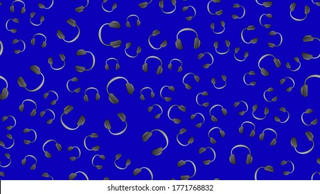 Endless seamless pattern of beautiful music disco audio headphones on a blue background. Vector illustration.