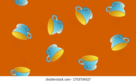 Endless seamless pattern of beautiful tasty hot invigorating morning fast coffee glasses on a yellow background. Vector illustration.
