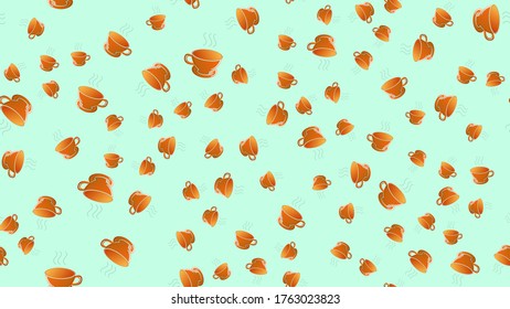 Endless seamless pattern of beautiful tasty hot invigorating morning fast coffee glasses on a green background. Vector illustration.