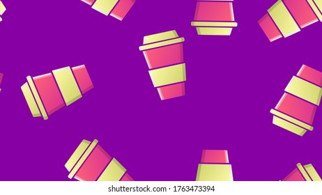 Endless seamless pattern of beautiful tasty hot invigorating morning fast coffee glasses on a purple background. Vector illustration.