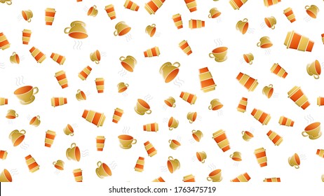 Endless seamless pattern of beautiful tasty hot invigorating morning fast coffee glasses on a white background. Vector illustration.