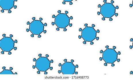 Endless seamless pattern of blue dangerous infectious deadly respiratory coronaviruses pandemic epidemic, Covid-19 microbe viruses causing pneumonia on a white background