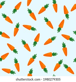 endless seamless pattern of carrots with greens on a blue background. vector illustration isolated