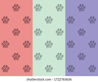 Endless seamless pattern of dog paw prints. Volume prints in different color options