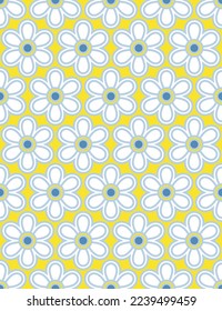 interminable, sin costura, floral, mareas blancas sobre fondo amarillo, vector