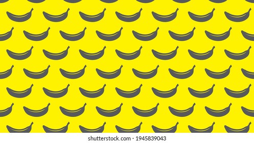 Endless seamless pattern with gray ripe bananas on a yellow background. Wallpaper with windy bananas. Wrapping paper.