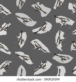 Endless seamless pattern with hand drawn birds