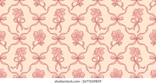Endless seamless pattern with hand-drawn flowers in a soft retro style. Perfect for wallpaper, fabric, wrapping paper, and elegant surface design projects