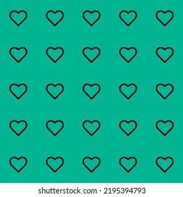 Endless seamless pattern of hearts  Black vector hearts on a Green background Wallpaper for wrapping paper Background. Vector illustration Textile Fabric design. Pattern with hearts Celebration Heart