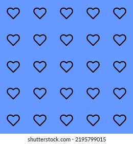 Endless seamless pattern of hearts  Black vector hearts on a Blue background Wallpaper for wrapping paper Background. Vector illustration Textile Fabric design. Pattern with hearts Celebration Heart