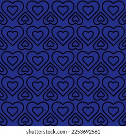 Endless seamless pattern of hearts. Black vector hearts Blue background. For wrapping paper cloth print. Vector illustration Textile Fabric design. Pattern with hearts. Linear Heart Stylish design