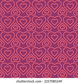 Endless seamless pattern of hearts   Black vector hearts on Pink background. For wrapping paper cloth print. Vector illustration Textile Fabric design. Pattern with hearts. Linear Heart Stylish design