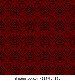 Endlose nahtlose Herzmuster   Schwarze VektorHerzen auf rotem Hintergrund. Zum Verpacken von Papiertuch bedrucken. Vektorgrafik Textile Stoffdesign. Muster mit Herzen. Linear Heart Stylisches Design