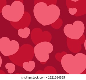 Endless seamless pattern of hearts of different sizes. Pink red vector hearts. Wallpaper for wrapping paper. Background for Valentine's Day