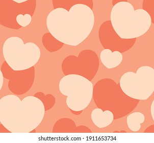 Endless seamless pattern of hearts of different sizes. Orange beige vector hearts. Wallpaper for wrapping paper. Background for Valentine's Day