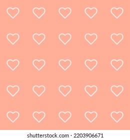 Endless seamless pattern of hearts  Pink vector hearts Pastel Orange background Wallpaper for wrapping paper Background. Vector illustration Textile Fabric design Pattern with hearts Celebration Heart