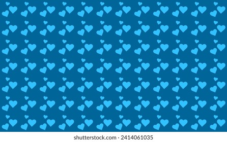 Endless seamless pattern of hearts. Turquois Hearts on Blue Turquois Background. Wallpaper, Wrapping paper Background for Valentine's Day Fabric design textile swatch. Light blue. Heart Love