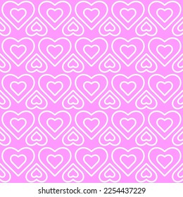 Endless seamless pattern of hearts   White vector hearts on Pink background. For wrapping paper cloth print. Vector illustration Textile Fabric design. Pattern with hearts. Linear Heart Stylish design