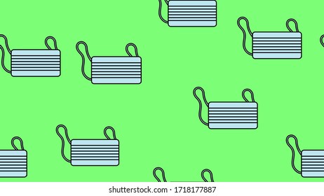 Endless seamless pattern with medical disposable masks and respiratory masks for protection against the deadly coronavirus pandemic pandemic, Covid-19 microbial virus on a green background.