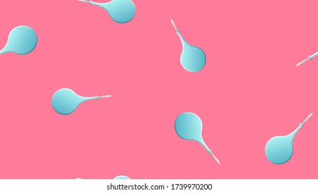 Endless seamless pattern of medical scientific medical items of rubber enemas for bowel cleansing on a pink background. Vector illustration.