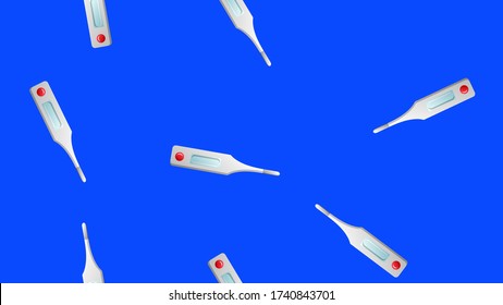 Unendliches nahtloses Muster medizinisch-wissenschaftlicher medizinischer Objekte moderner digitaler Thermometer zur Temperaturmessung auf blauem Hintergrund. Vektor-Abbildung