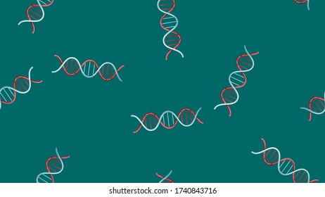 Endless seamless pattern of medical scientific medical objects spirals of dna molecules on a green background. Vector illustration
