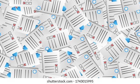 Endless seamless pattern of medical scientific medical objects paper records of medical records on a white background. Vector illustration.