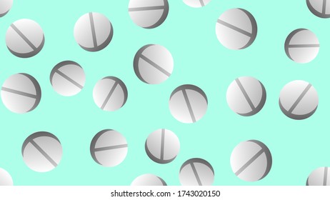 Patrón incesante de artículos médicos científicos médicos, comprimidos y medicamentos farmacológicos, cápsulas de píldoras sobre un fondo verde. Ilustración vectorial.